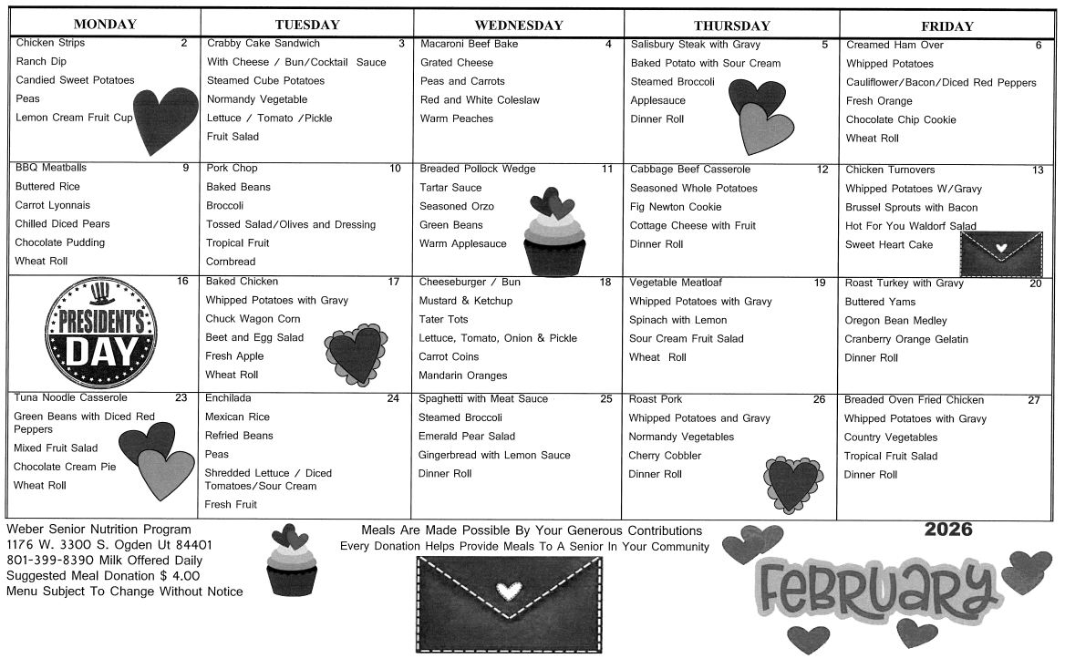 Feb lunch menu
